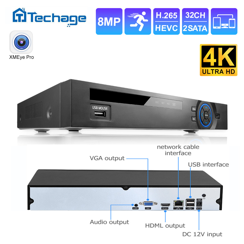 Home Security With Cameras - Techage UHD H.265 36CH POE NVR