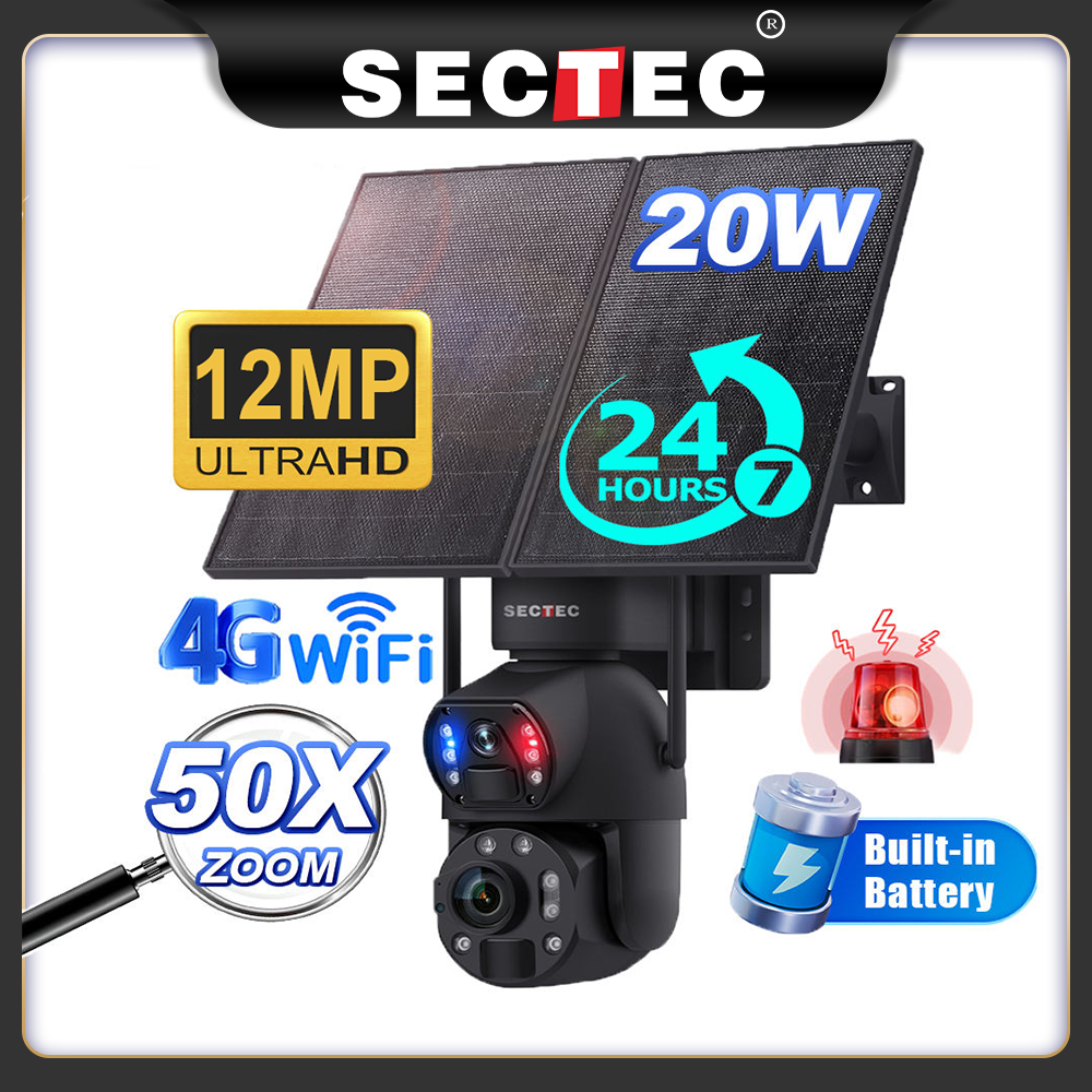 Camera Solar Wireless - SECTEC 50X Zoom 20W 4G Sim