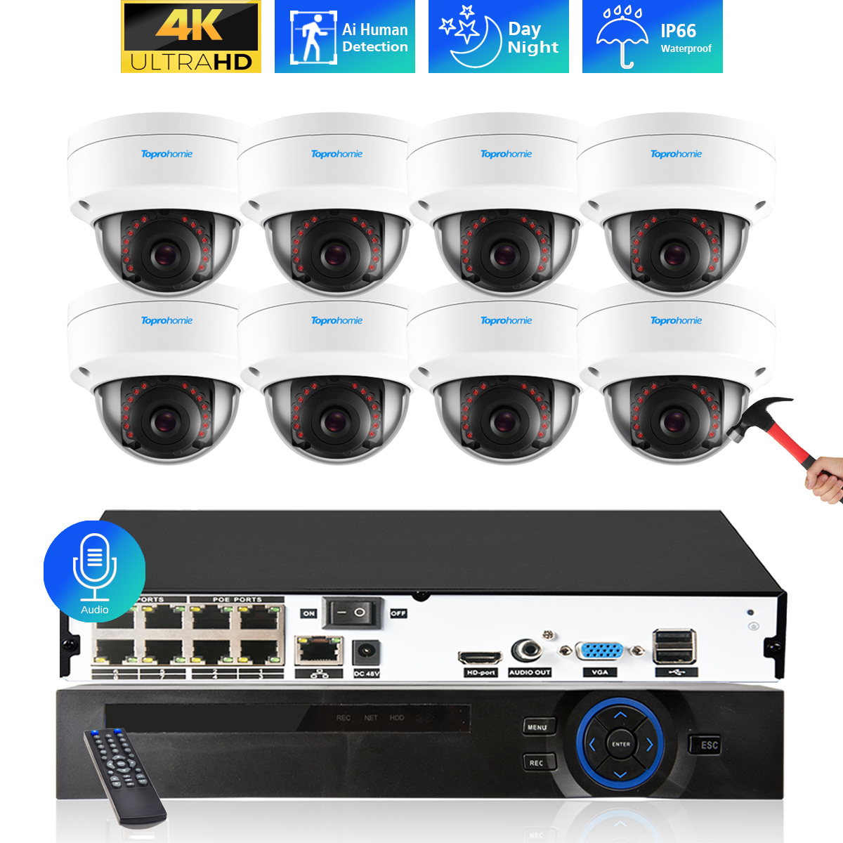 Home Security Monitoring System - 8CH 4K NVR Kit H.265 CCTV
