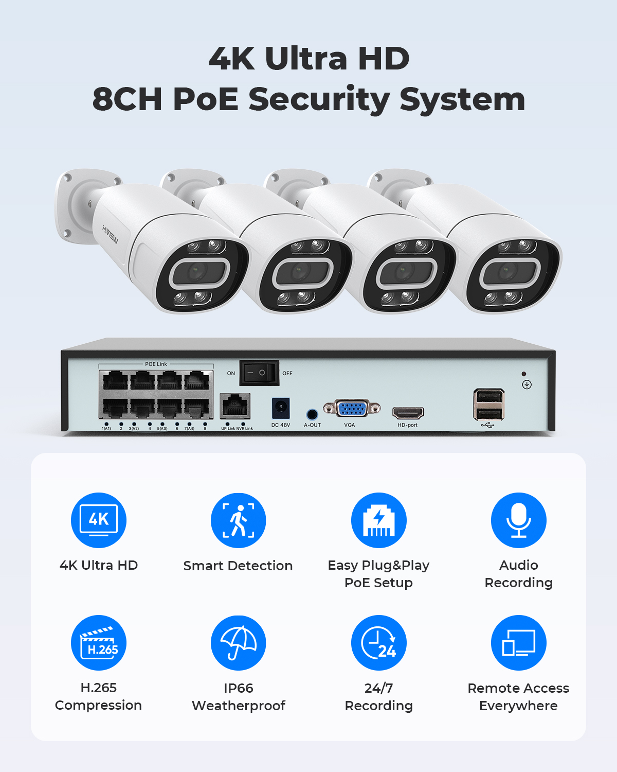 H.View 4K 5Mp 8Mp poe Cctv Sec – обзор и цена Home Security Video Cameras